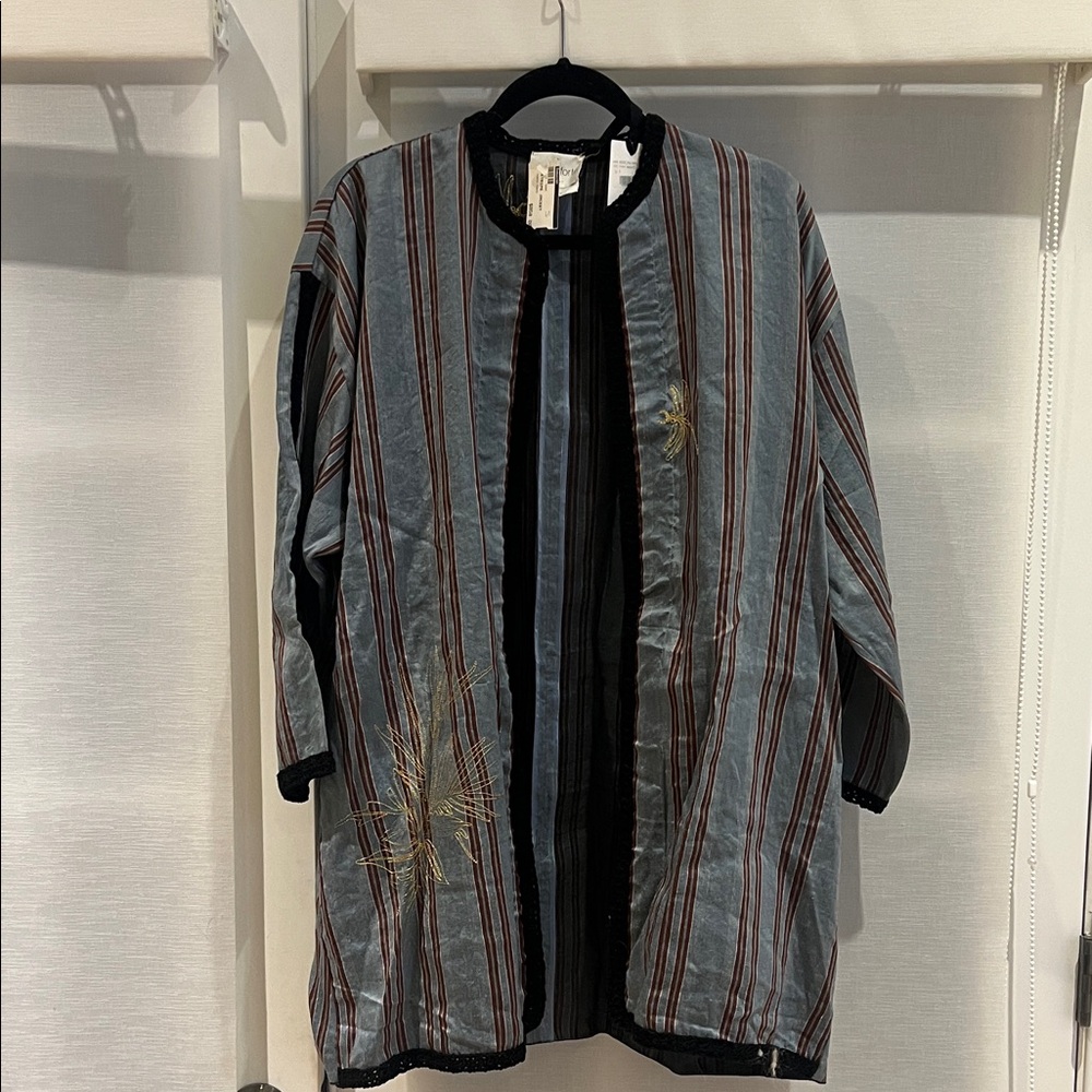 Striped Women's Coat with Embroidered Detail